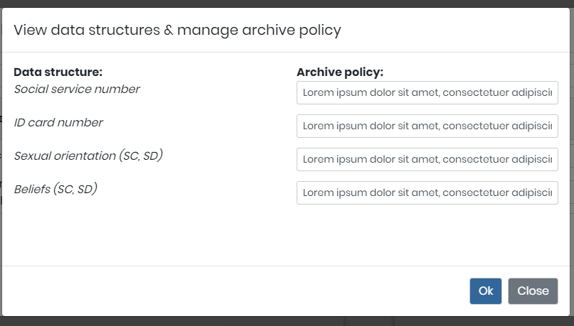 Editing the archive policy per data structure