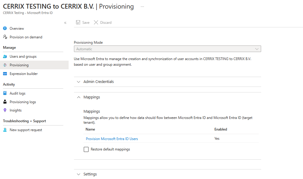 Provisioning: the Mappings section with Provision Microsoft Entra ID Users