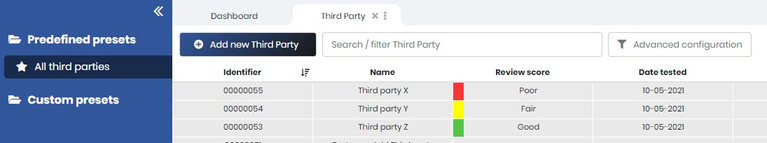 The Third Party workspace with presets, search and review scores